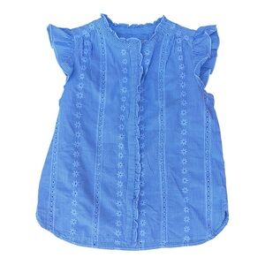 LOFT Women’s Light Blue Embroidered Ruffle Sleeve Top – Size Small